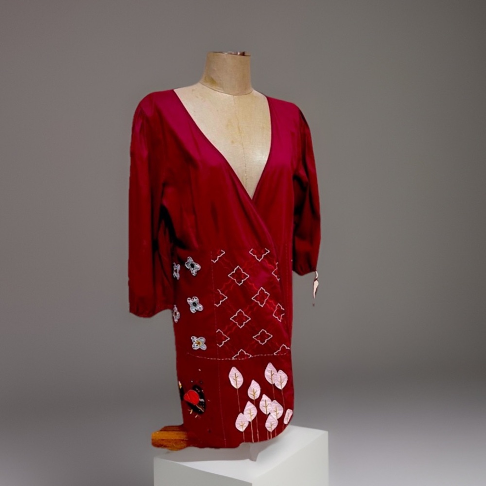 Anthropologie Red Tunic with Floral Embroidery